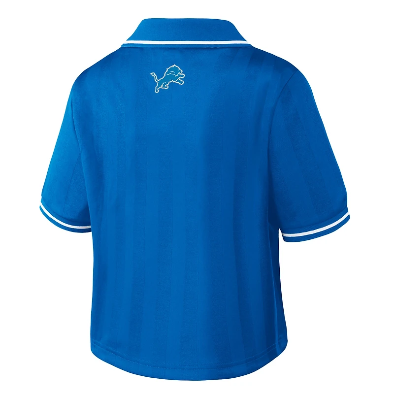 Women's WEAR by Erin Andrews Blue Detroit Lions Cropped Jersey Polo