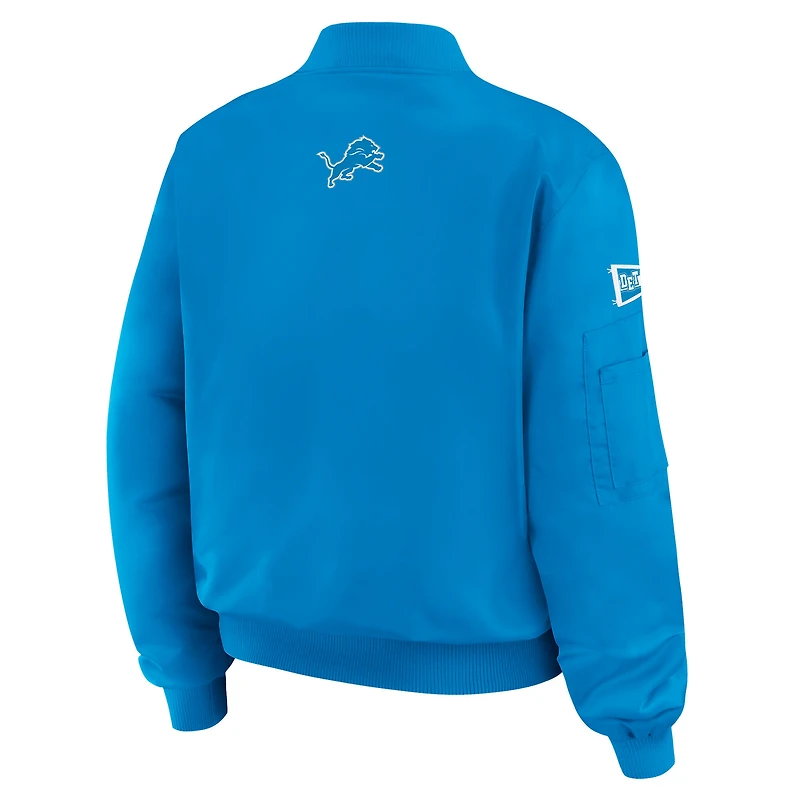 Veste aviateur zippée intégrale bleue à patch Detroit Lions pour femme WEAR by Erin Andrews