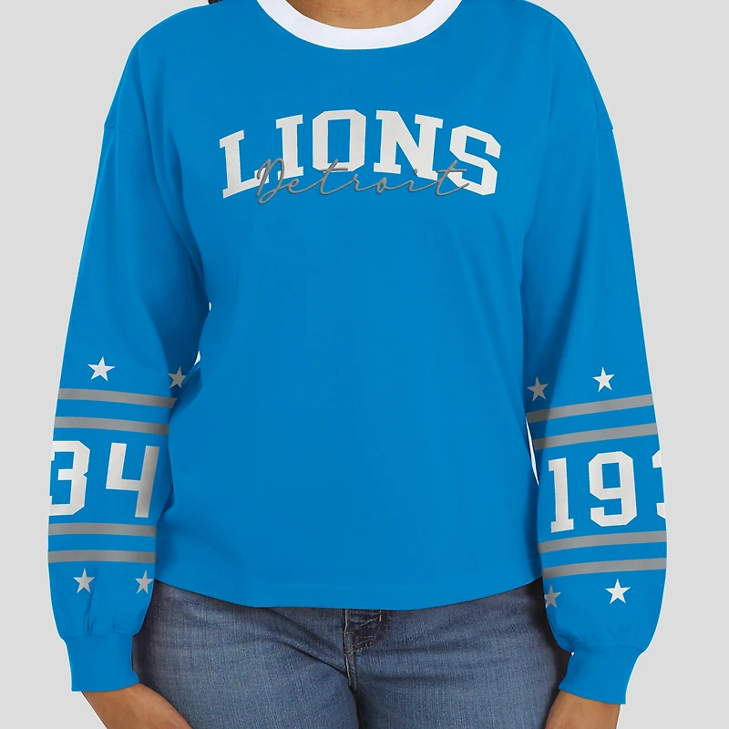 T-shirt sport bleu à manches longues pour femme WEAR by Erin Andrews des Lions de Détroit