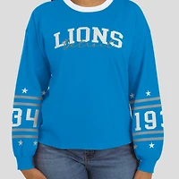 T-shirt sport bleu à manches longues pour femme WEAR by Erin Andrews des Lions de Détroit