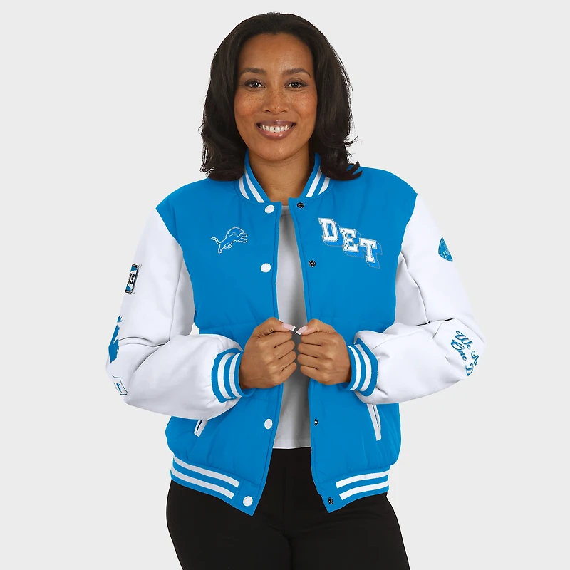 Doudoune bleue à boutons-pression pour femme WEAR by Erin Andrews des Lions de Détroit