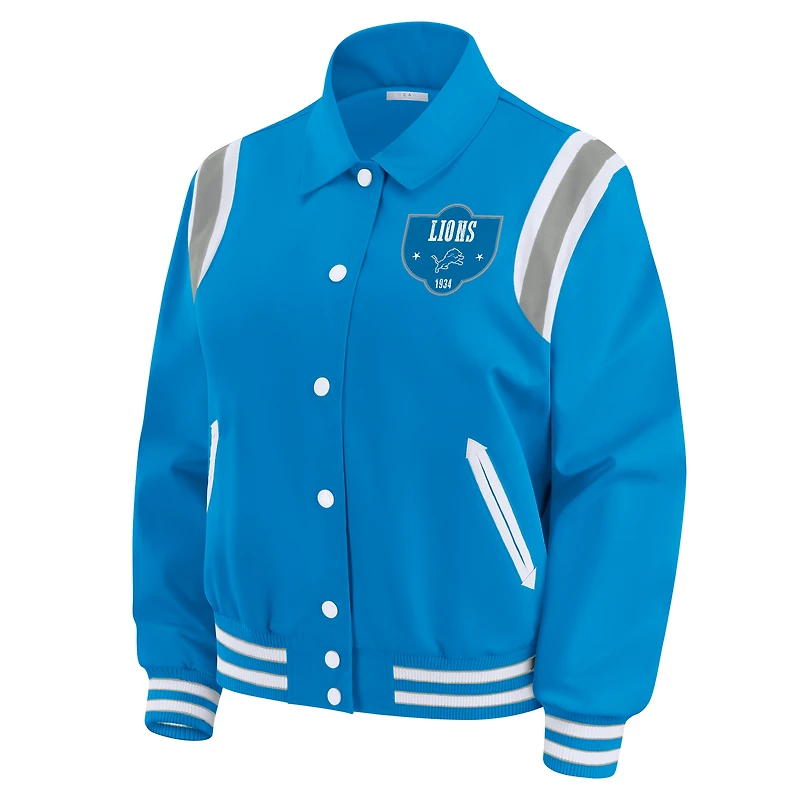 Women's WEAR by Erin Andrews Blue Detroit Lions Varsity Lightweight Full-Snap Jacket