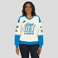 Women's WEAR by Erin Andrews  Cream Detroit Lions Racing Crew V-Neck Sweatshirt