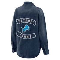 Veste-chemise oversize en Denim délavé à boutons-pression pour femme WEAR by Erin Andrews Detroit Lions
