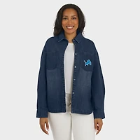 Veste-chemise oversize en Denim délavé à boutons-pression pour femme WEAR by Erin Andrews Detroit Lions
