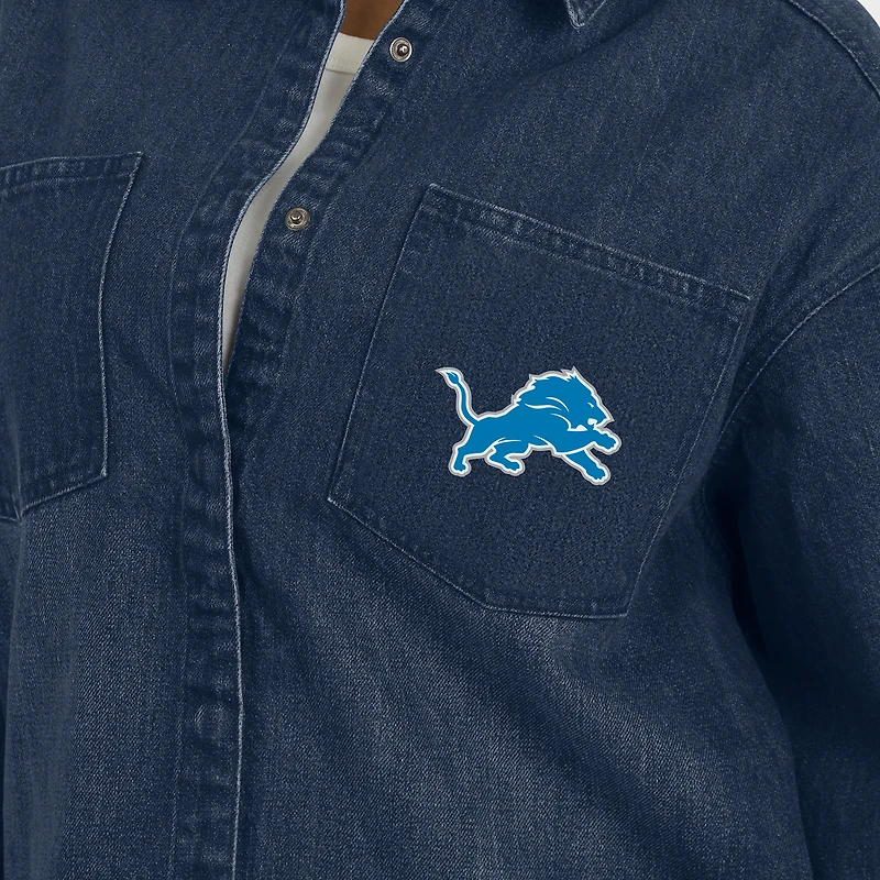 Veste-chemise oversize en Denim délavé à boutons-pression pour femme WEAR by Erin Andrews Detroit Lions