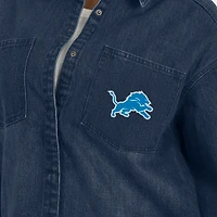 Veste-chemise oversize en Denim délavé à boutons-pression pour femme WEAR by Erin Andrews Detroit Lions