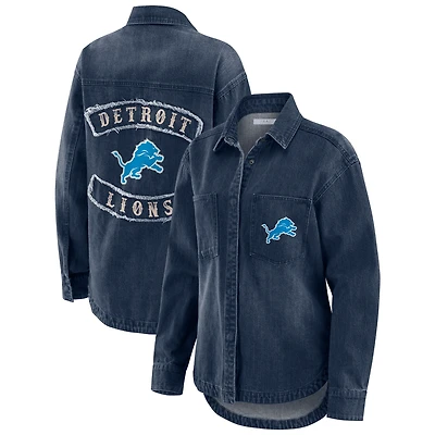 Veste-chemise oversize en Denim délavé à boutons-pression pour femme WEAR by Erin Andrews Detroit Lions