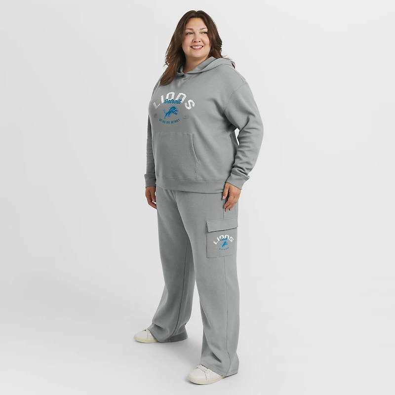 Women's WEAR by Erin Andrews Gray Detroit Lions Plus Waffle-Knit Long Sleeve Hooded Shirt & Pants Lounge Set