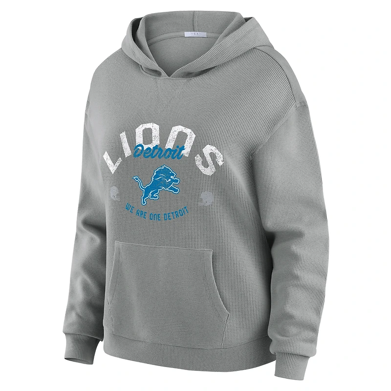 Women's WEAR by Erin Andrews Gray Detroit Lions Plus Waffle-Knit Long Sleeve Hooded Shirt & Pants Lounge Set