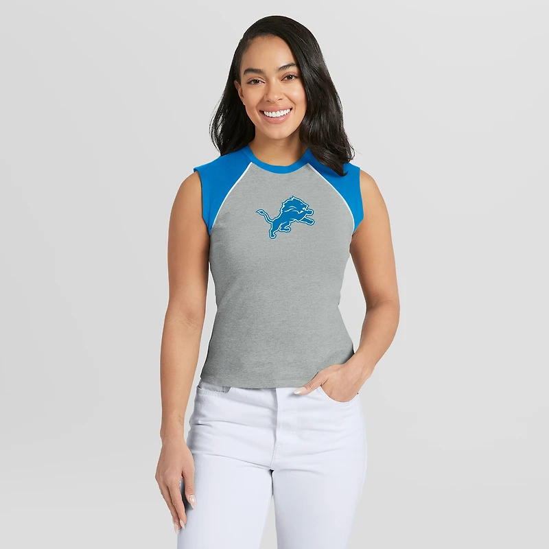 Women's WEAR by Erin Andrews Heather Gray Detroit Lions Cropped Raglan Tank Top
