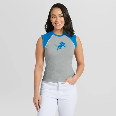Women's WEAR by Erin Andrews  Heather Gray Detroit Lions Cropped Raglan Tank Top