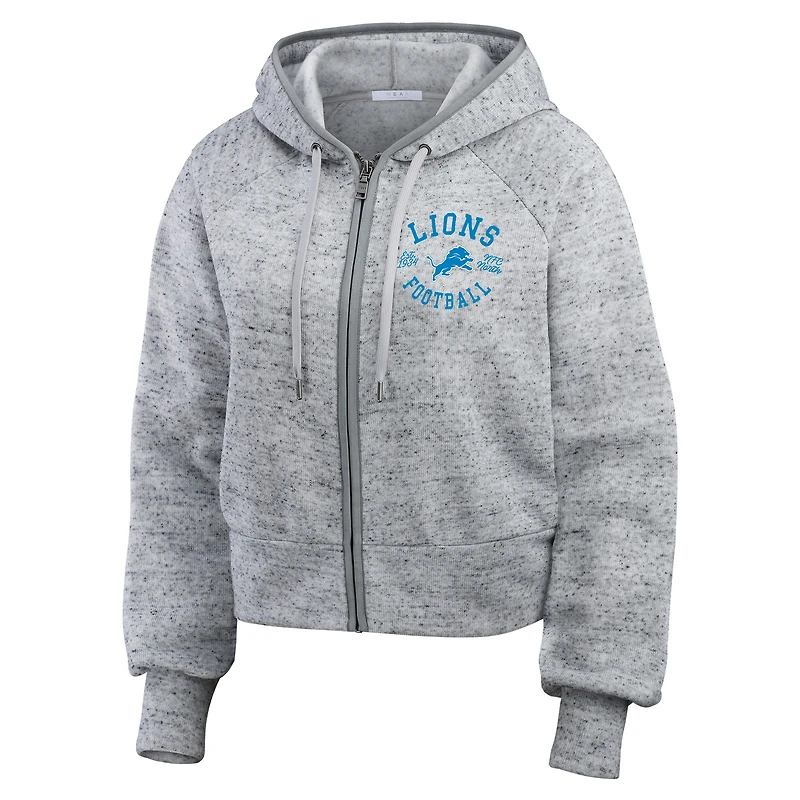 Women's WEAR by Erin Andrews Heather Gray Detroit Lions Speckled Fleece Cropped Full-Zip Hoodie
