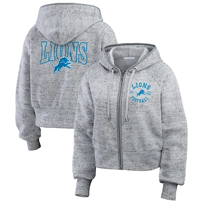Sweat à capuche court en polaire moucheté gris chiné avec fermeture éclair complète pour femme WEAR by Erin Andrews Detroit Lions