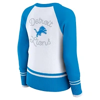 Women's WEAR by Erin Andrews White/Blue Detroit Lions Colorblock Raglan Sweater
