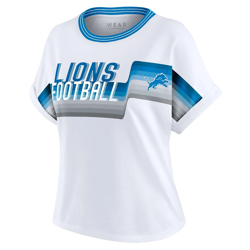 Women's WEAR by Erin Andrews White Detroit Lions Cropped Center Stripe Dolman T-Shirt