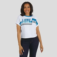 T-shirt court à rayures centrales blanc pour femme WEAR by Erin Andrews, motif Dolman des Lions de Detroit