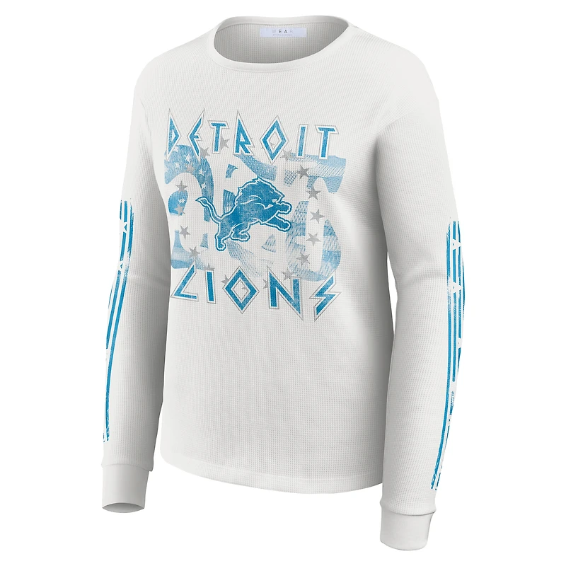 Women's WEAR by Erin Andrews  White Detroit Lions Graphic Waffle Long-Sleeve T-Shirt