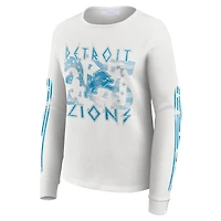 Women's WEAR by Erin Andrews  White Detroit Lions Graphic Waffle Long-Sleeve T-Shirt