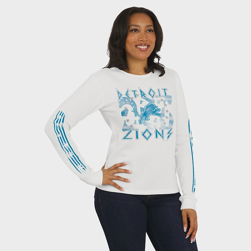 Women's WEAR by Erin Andrews  White Detroit Lions Graphic Waffle Long-Sleeve T-Shirt