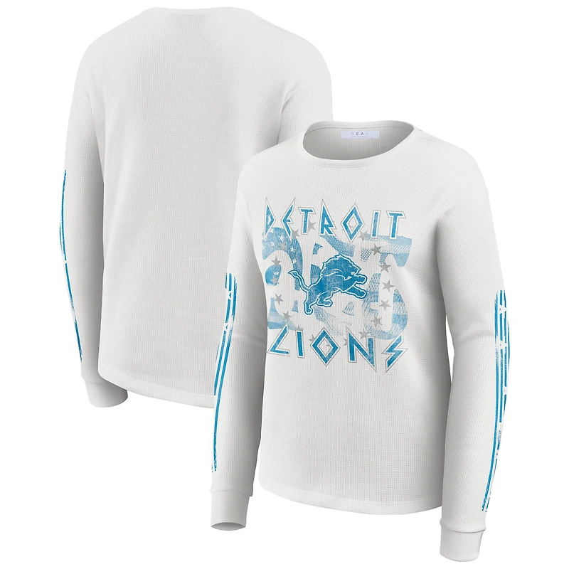 Women's WEAR by Erin Andrews  White Detroit Lions Graphic Waffle Long-Sleeve T-Shirt