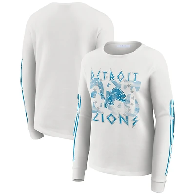 Women's WEAR by Erin Andrews  White Detroit Lions Graphic Waffle Long-Sleeve T-Shirt