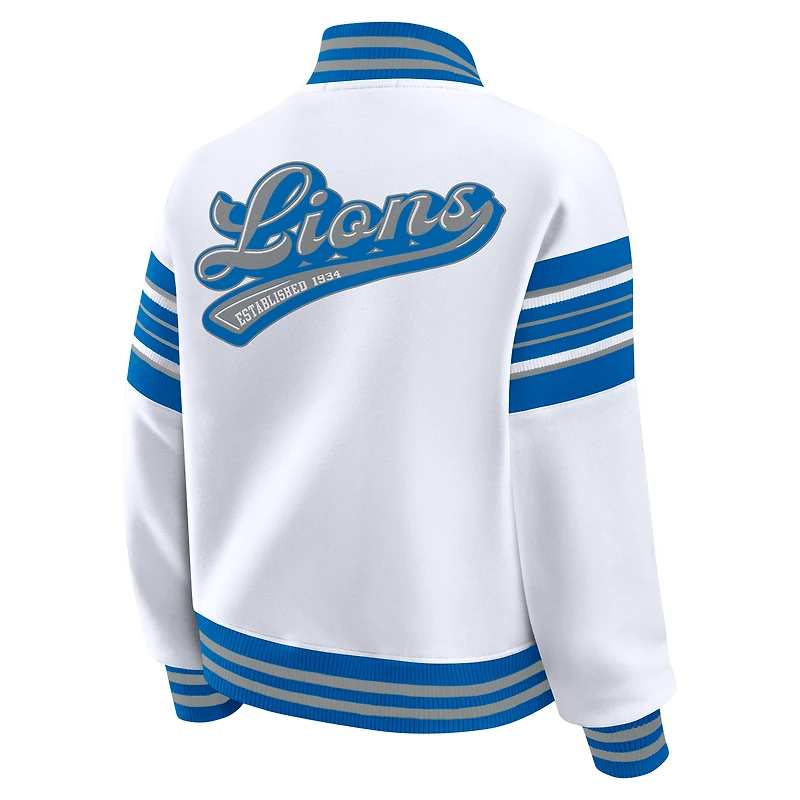 Veste sweat-shirt en polaire blanche à boutons-pression pour femme WEAR by Erin Andrews, grande taille, des Lions de Detroit