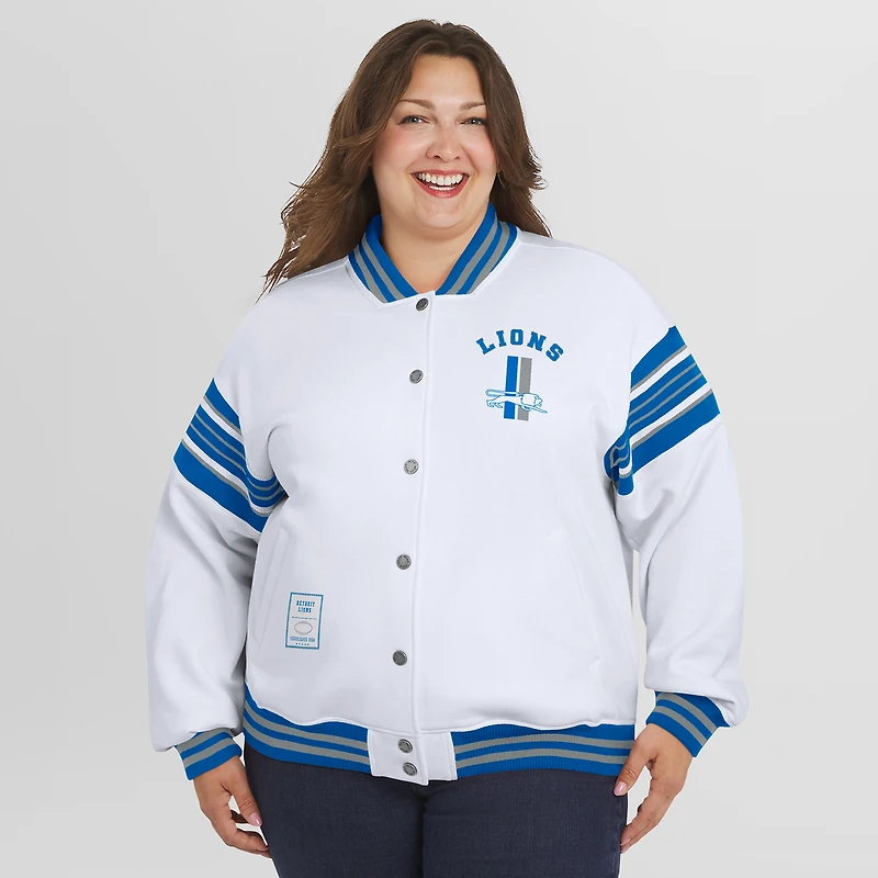 Veste sweat-shirt en polaire blanche à boutons-pression pour femme WEAR by Erin Andrews, grande taille, des Lions de Detroit