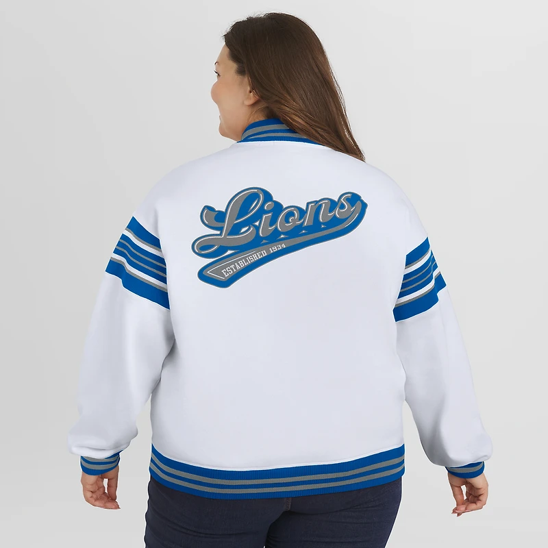 Veste sweat-shirt en polaire blanche à boutons-pression pour femme WEAR by Erin Andrews, grande taille, des Lions de Detroit