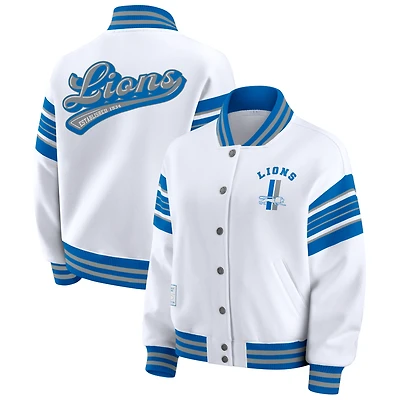 Veste sweat-shirt en polaire blanche à boutons-pression pour femme WEAR by Erin Andrews, grande taille, des Lions de Detroit