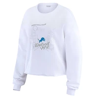 Women's WEAR by Erin Andrews White Detroit Lions Postcard Cropped Long Sleeve Top