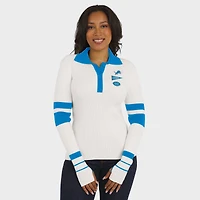 Women's WEAR by Erin Andrews White Detroit Lions Ribbed Henley Polo Sweater