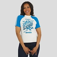 Women's WEAR by Erin Andrews White Detroit Lions Sleeve Stripe Distressed Raglan T-Shirt