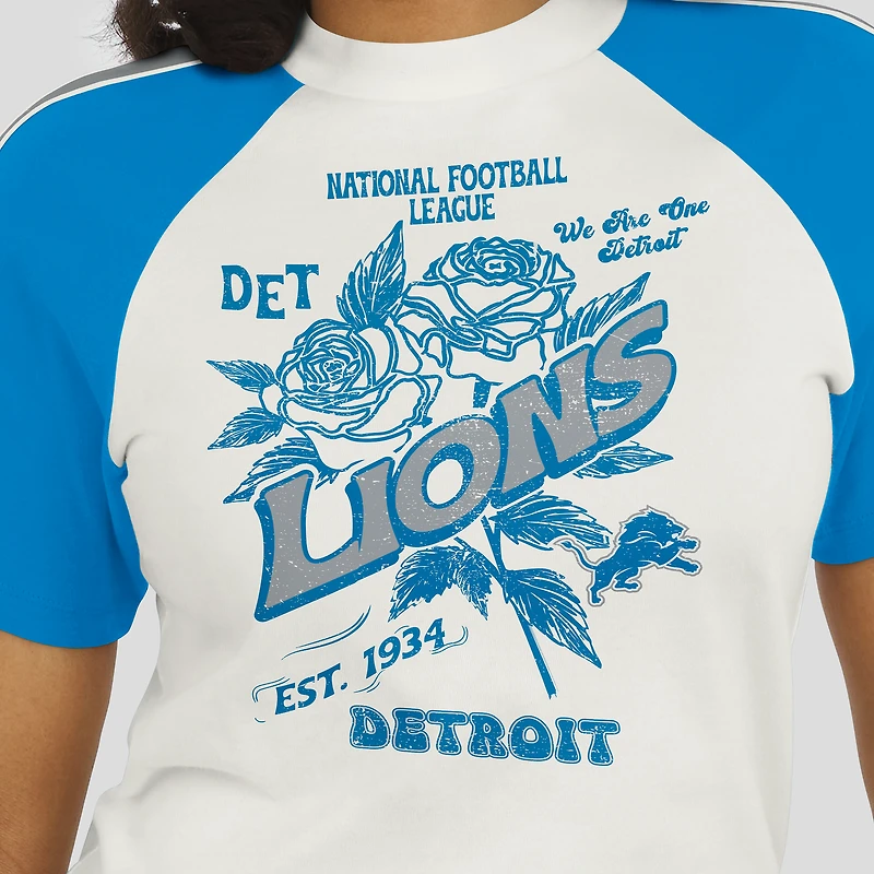 Women's WEAR by Erin Andrews White Detroit Lions Sleeve Stripe Distressed Raglan T-Shirt