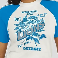 Women's WEAR by Erin Andrews White Detroit Lions Sleeve Stripe Distressed Raglan T-Shirt