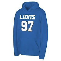 Youth Aidan Hutchinson Blue Detroit Lions Mainliner Player Name & Number Pullover Hoodie