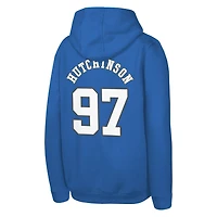 Youth Aidan Hutchinson Blue Detroit Lions Mainliner Player Name & Number Pullover Hoodie