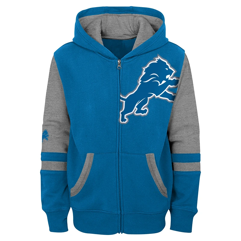 Youth Blue Detroit Lions Stadium Color-Block Full-Zip Hoodie