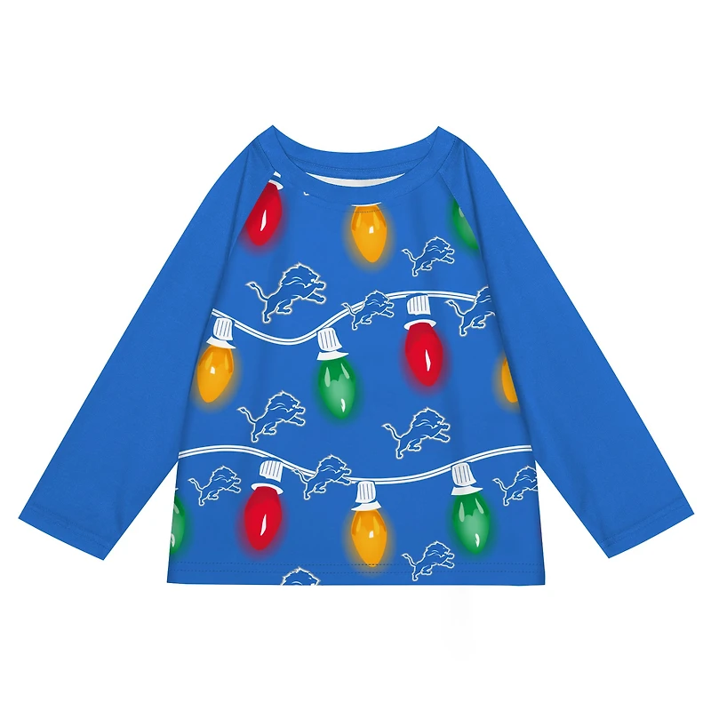 Youth Detroit Lions Two-Piece Garland Holiday Long Sleeve Pajama Set