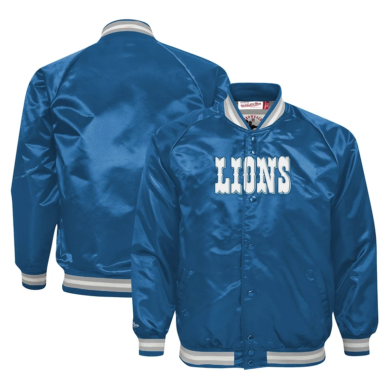 Veste à boutons-pression en satin bleu Detroit Lions pour jeunes Mitchell & Ness