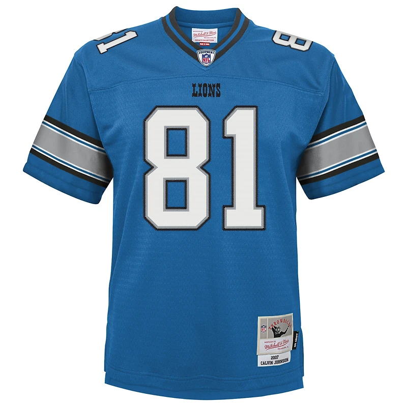 Youth Mitchell & Ness Calvin Johnson Blue Detroit Lions Legacy Replica Jersey