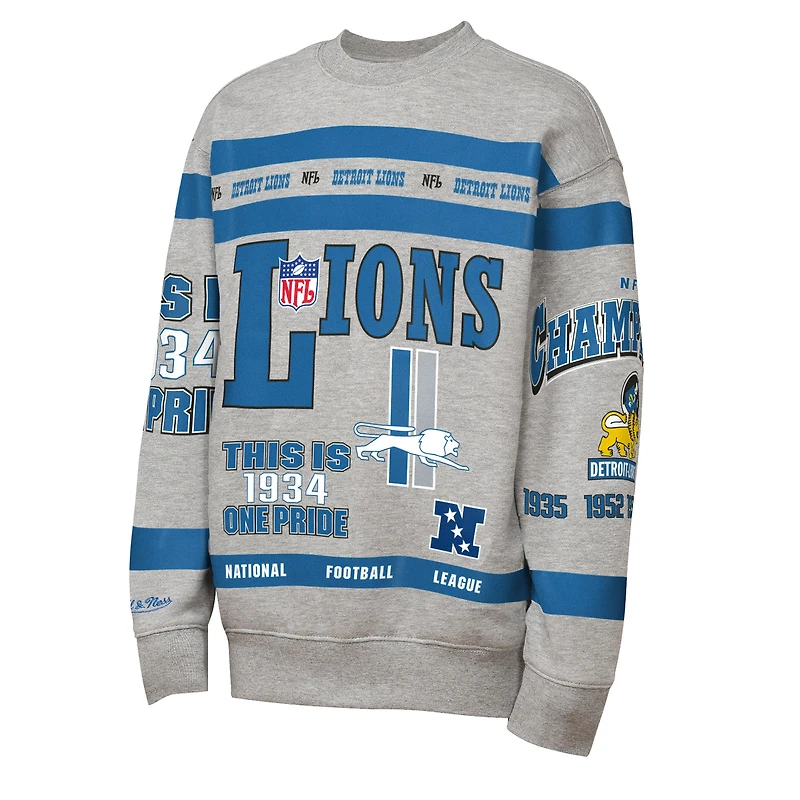 Sweat-shirt en molleton imprimé rétro gris Detroit Lions pour jeunes Mitchell & Ness