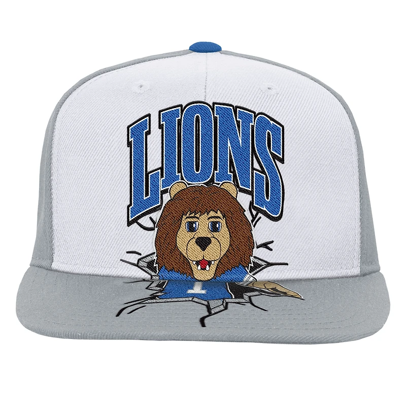 Casquette snapback Mitchell & Ness blanche pour enfant, mascotte des Lions de Détroit