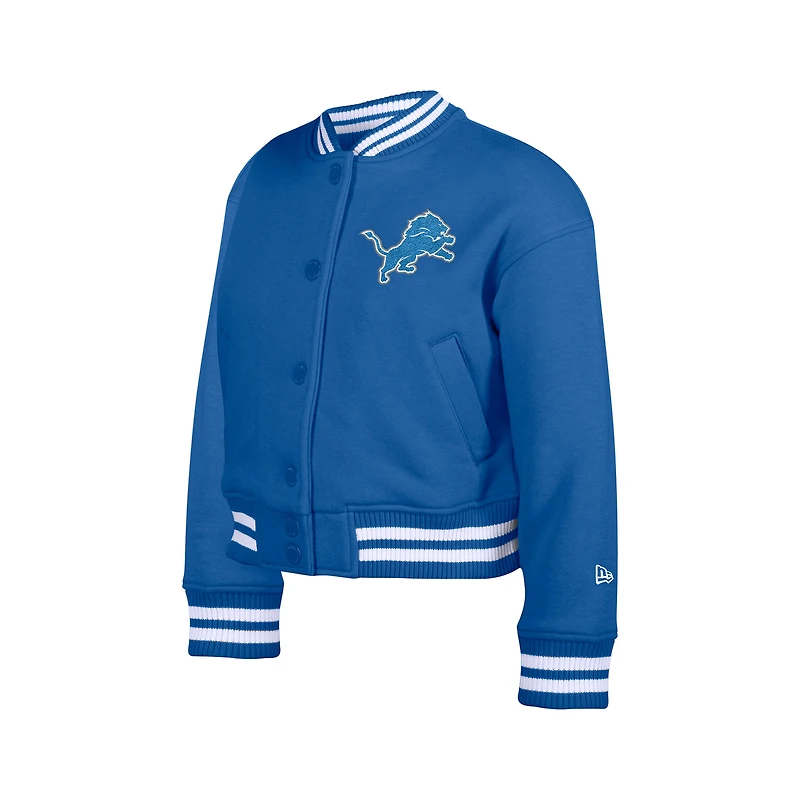 Veste polaire à boutons-pression en chenille appliquée bleue Detroit Lions de New Era pour jeune