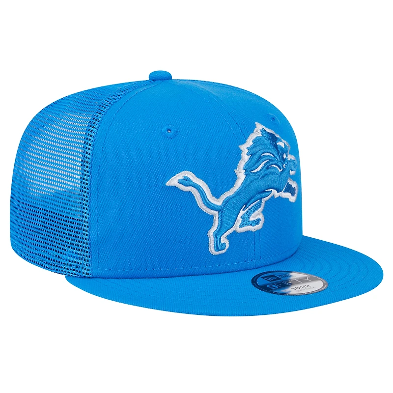 Youth New Era Blue Detroit Lions Main Trucker Snapback Hat