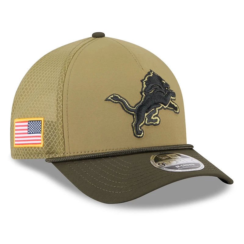 Casquette ajustable 9FORTY A-Frame verte/vert foncé Detroit Lions 2025 Salute to Service pour jeunes New Era