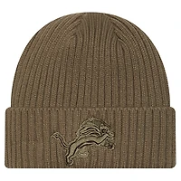 Bonnet en tricot à revers pour jeune New Era, coloris olive Detroit Lions