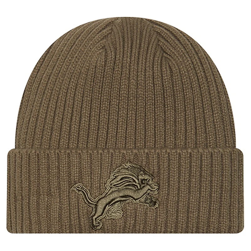 Bonnet en tricot à revers pour jeune New Era, coloris olive Detroit Lions