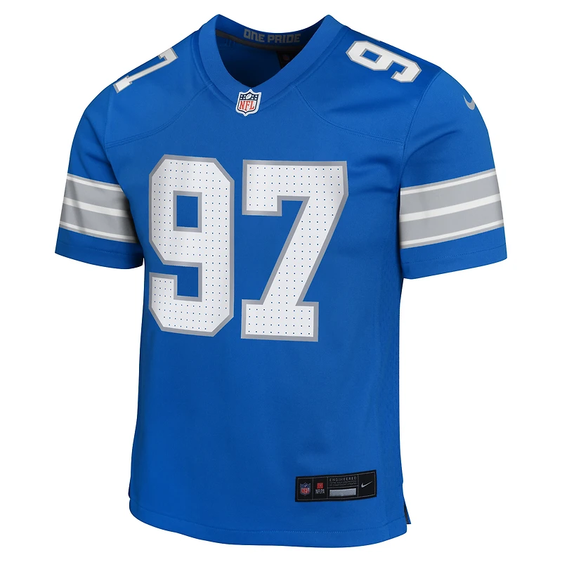 Maillot de match Nike Aidan Hutchinson bleu pour jeune des Lions Détroit