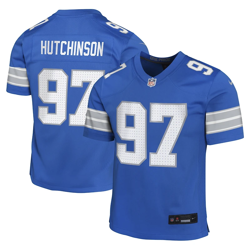 Maillot de match Nike Aidan Hutchinson bleu pour jeune des Lions Détroit